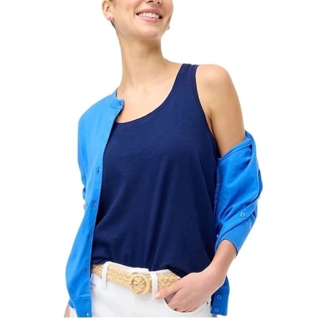J. Crew Slub Cotton Tank Top Navy Blue Plus Size 2X